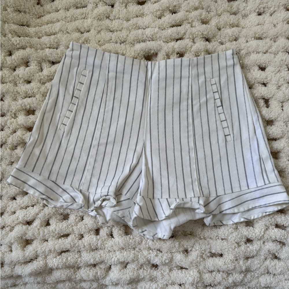1.State Shorts | White with Black Stripes | Scalloped | Women's Shorts